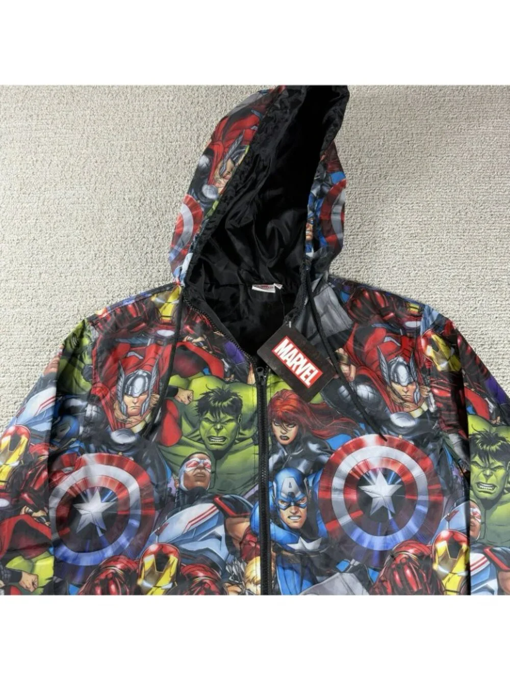 Marvel Avengers All Over Print Windbreaker Jacket Multicolor Men’s Size Medium